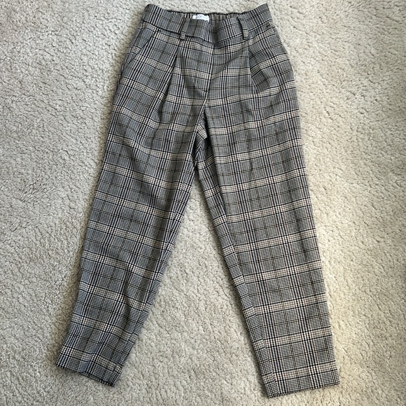 LOFT Black & Brown Plaid Pleated Trousers - XXSP - Picture 4 of 7